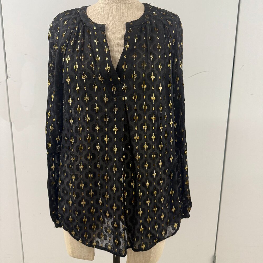 Diane Von Furstenberg Gold Lurex Sheer Black Blouse